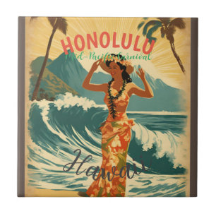 Vintage Style Hawaiian Travel Honolulu Mid-Pacific Ceramic Tile