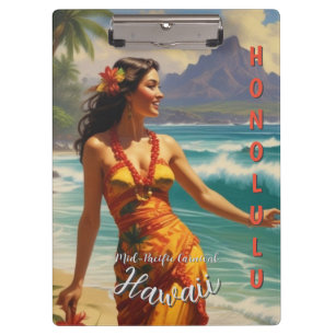 Vintage Style Hawaiian Travel Honolulu Mid-Pacific Clipboard