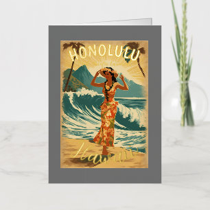 Vintage Style Hawaiian Travel Honolulu Mid-Pacific Foil Greeting Card