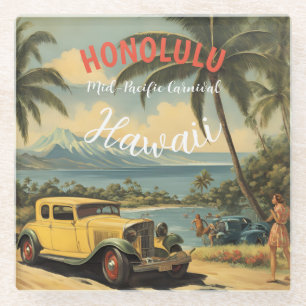 Vintage Style Hawaiian Travel Honolulu Mid-Pacific Glass Coaster
