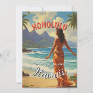 Vintage Style Hawaiian Travel Honolulu Mid-Pacific Holiday Card