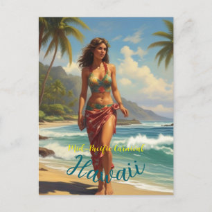 Vintage Style Hawaiian Travel Honolulu Mid-Pacific Holiday Postcard