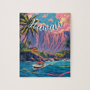 Vintage Style Hawaiian Travel Honolulu Mid-Pacific Jigsaw Puzzle