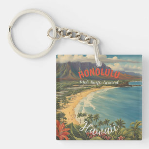 Vintage Style Hawaiian Travel Honolulu Mid-Pacific Key Ring