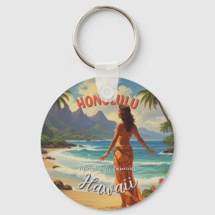 Vintage Style Hawaiian Travel Honolulu Mid-Pacific Key Ring