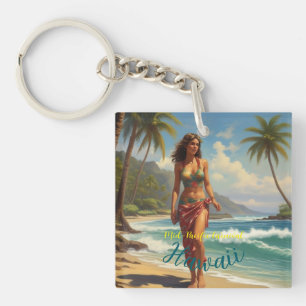 Vintage Style Hawaiian Travel Honolulu Mid-Pacific Key Ring