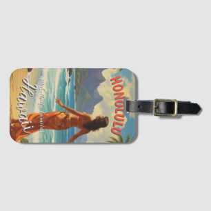 Vintage Style Hawaiian Travel Honolulu Mid-Pacific Luggage Tag