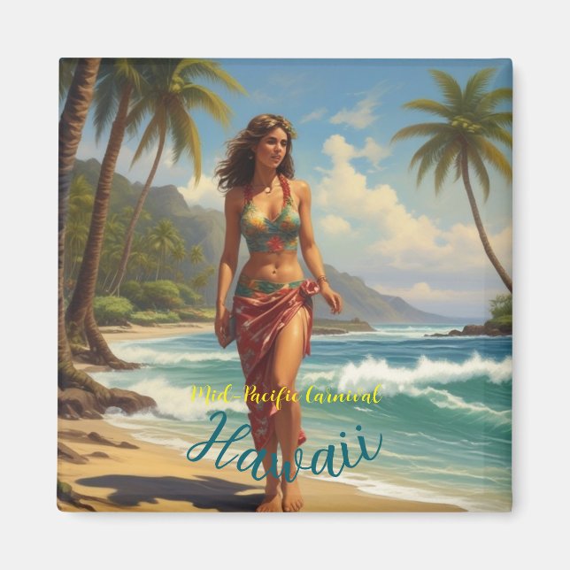 Vintage Style Hawaiian Travel Honolulu Mid-Pacific Magnet (Front)