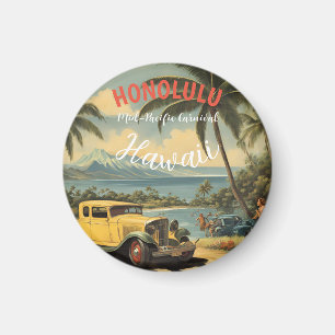 Vintage Style Hawaiian Travel Honolulu Mid-Pacific Magnet