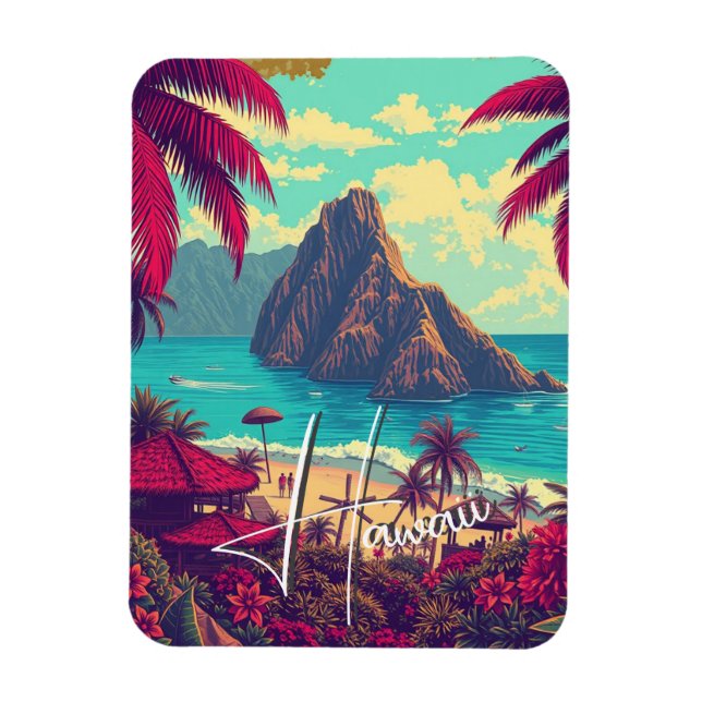 Vintage Style Hawaiian Travel Honolulu Mid-Pacific Magnet (Vertical)