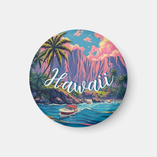 Vintage Style Hawaiian Travel Honolulu Mid-Pacific Magnet (Front)