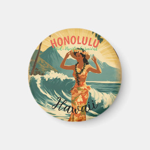 Vintage Style Hawaiian Travel Honolulu Mid-Pacific Magnet