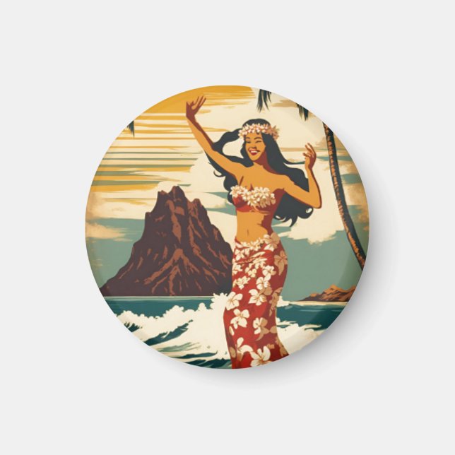 Vintage Style Hawaiian Travel Honolulu Mid-Pacific Magnet (Front)