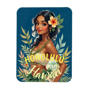 Vintage Style Hawaiian Travel Honolulu Mid-Pacific Magnet