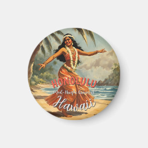 Vintage Style Hawaiian Travel Honolulu Mid-Pacific Magnet