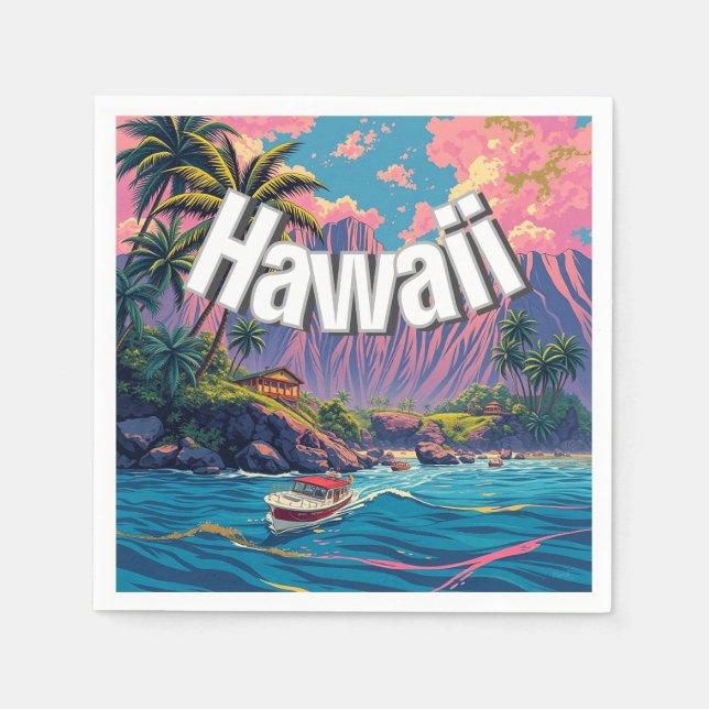 Vintage Style Hawaiian Travel Honolulu Mid-Pacific Napkin (Front)