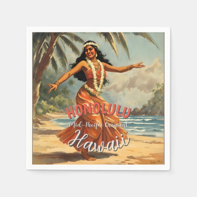 Vintage Style Hawaiian Travel Honolulu Mid-Pacific Napkin (Front)