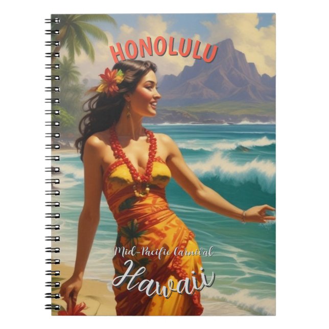 Vintage Style Hawaiian Travel Honolulu Mid-Pacific Notebook (Front)