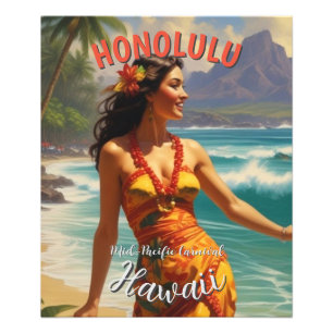 Vintage Style Hawaiian Travel Honolulu Mid-Pacific Photo Print