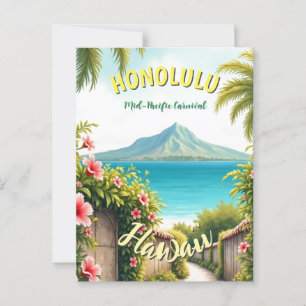Vintage Style Hawaiian Travel Honolulu Mid-Pacific Postcard