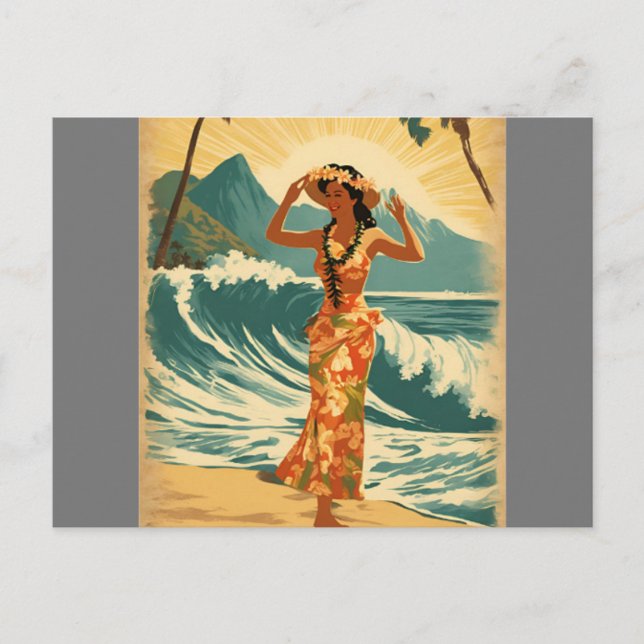Vintage Style Hawaiian Travel Honolulu Mid-Pacific Postcard (Front)