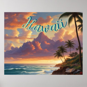 Vintage Style Hawaiian Travel Honolulu Mid-Pacific Poster