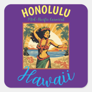 Vintage Style Hawaiian Travel Honolulu Mid-Pacific Square Sticker