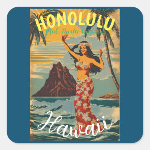 Vintage Style Hawaiian Travel Honolulu Mid-Pacific Square Sticker