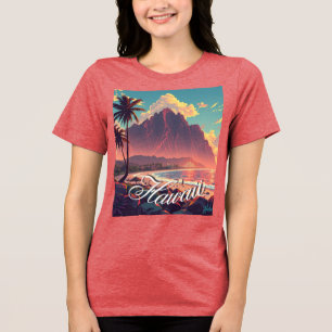 Vintage Style Hawaiian Travel Honolulu Mid-Pacific Tri-Blend Shirt
