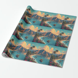 Vintage Style Hawaiian Travel Honolulu Mid-Pacific Wrapping Paper