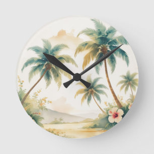 Vintage Style Hawaiian Travel Honolulu Round Clock