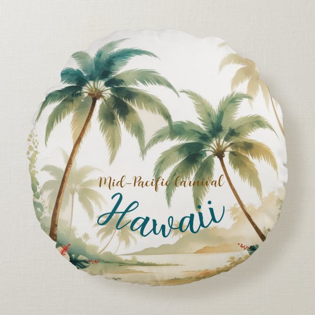 Vintage Style Hawaiian Travel Honolulu Round Cushion (Front)