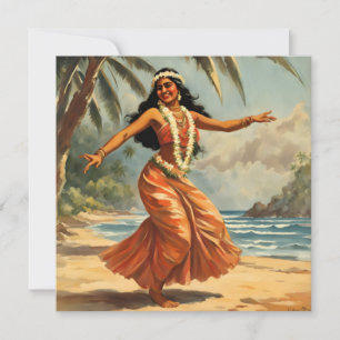 Vintage Style Hawaiian Travel Hula Girl Dancing