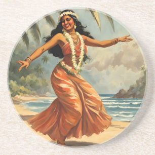 Vintage Style Hawaiian Travel Hula Girl Dancing Coaster