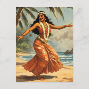 Vintage Style Hawaiian Travel Hula Girl Dancing Holiday Postcard