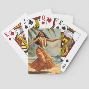 Vintage Style Hawaiian Travel Hula Girl Dancing Playing Cards