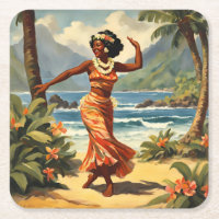 Vintage Style Hawaiian Travel Hula Girl Dancing