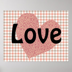 Vintage Style Heart and Love Art Poster in Pink