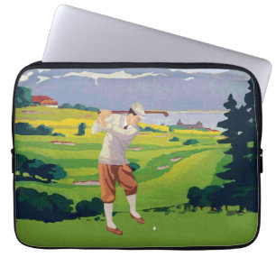 Vintage Style Highlands Golfing Scene Art Laptop Sleeve