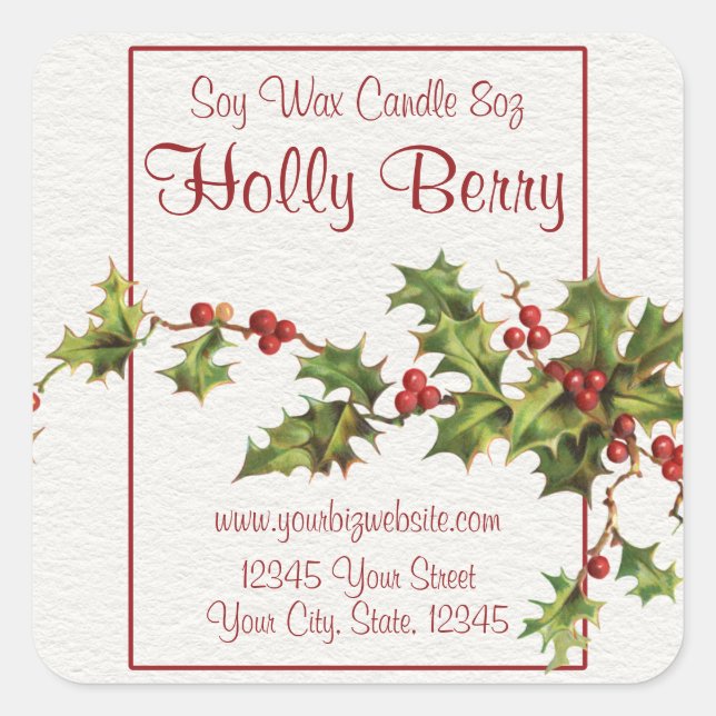 Vintage Style Holly Berry Christmas Candle Label (Front)