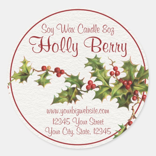 Vintage Style Holly Berry Christmas Candle Label (Front)