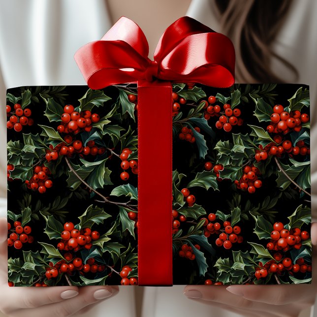 Vintage Style Holly Berry Classic Christmas Wrapping Paper (Creator Uploaded)