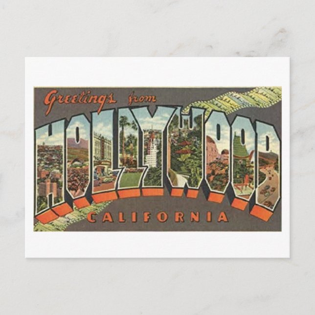 Vintage style Hollywood California Big Letter Postcard (Front)