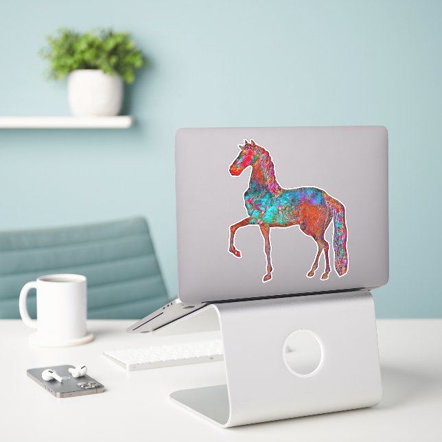Vintage Style Horse Art Cut Out Sticker (Laptop On Desk)