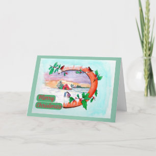 Vintage Style Horseshoe Barn Christmas Card
