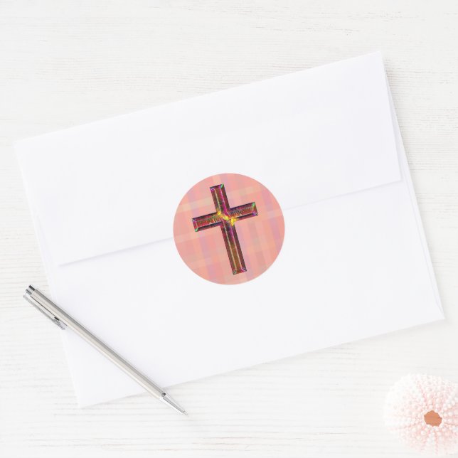 Vintage Style Illustrated Faith Cross Classic Round Sticker (Envelope)