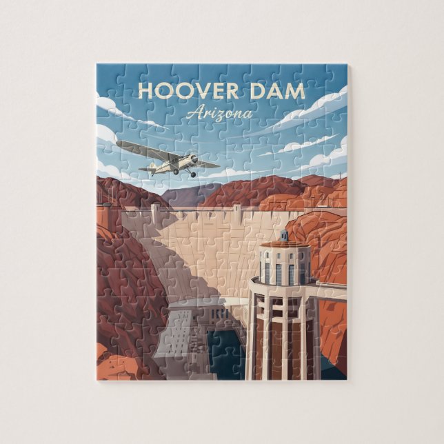 Vintage style illustration of hoover dam  jigsaw puzzle (Vertical)