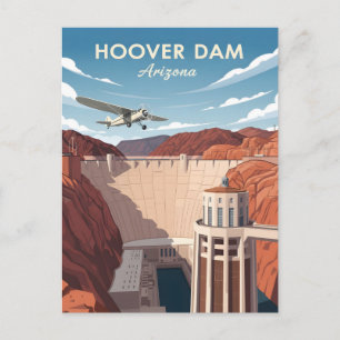 Vintage style illustration of hoover dam postcard