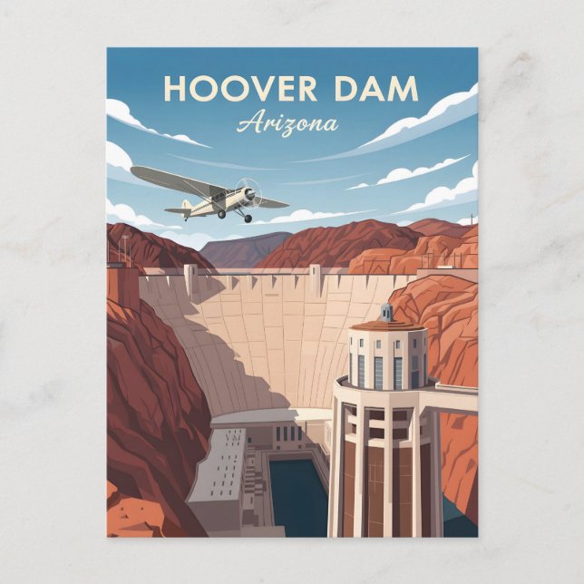Vintage style illustration of hoover dam  postcard (Front)