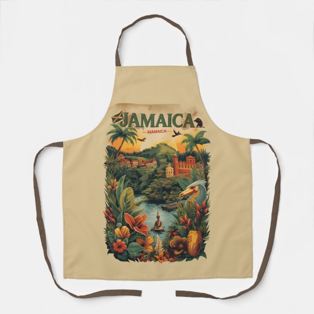 Vintage Style Jamaica Travel Illustration Apron (Front)